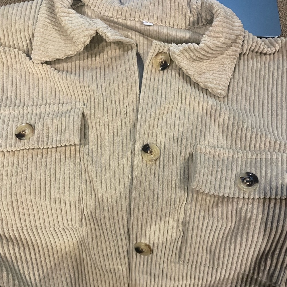 Cropped Corduroy Shacket in Taupe - Picture 3 of 4